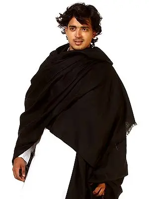 Plain Black Men's Dushala with Self Weave