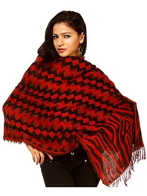 Red and Black Jamawar Reversible Stole