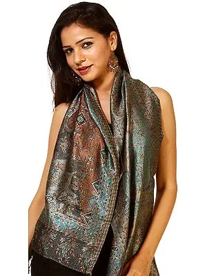 Reversible Super Silk Reversible Jamawar Scarf with All-Over Weave