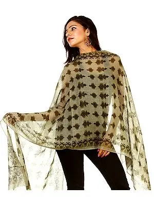 Swamp-Green Stole with Printed Bootis