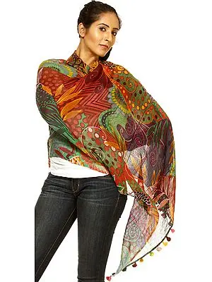 Multi-Color Stole with Printed Polka Dots All-Over