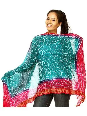 Teal and Fuchsia Bandhani Tie-Dye Stole from Gujarat