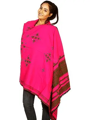 Hot-Pink Handwoven Shawl from Kutchh with Beadwork