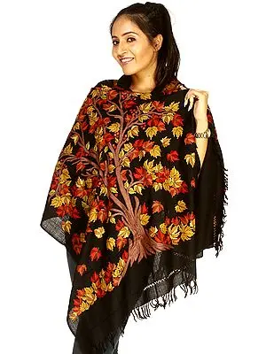 Black Kashmiri Stole with Hand Embroidered Tree of Life