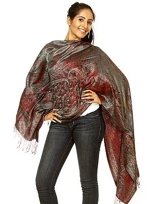 Reversible Tourmaline Super Silk Jamawar Stole with All-Over Weave