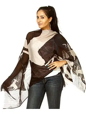 Ivory and Black Stole with Printed Stags