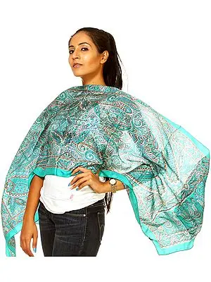 Aqua Green Stole with Printed Paisleys All-Over