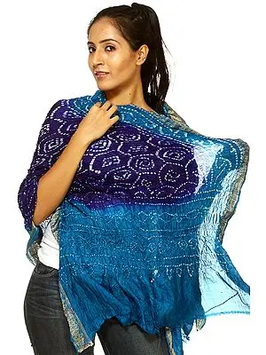 Blue Bandhani Tie-Dye Stole from Gujarat