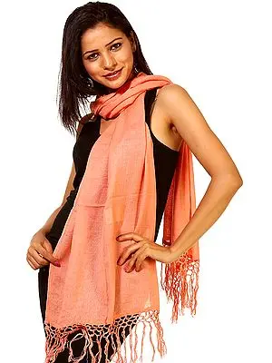 Plain Coral Scarf with Tassels