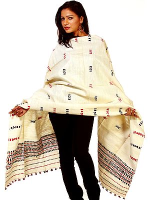 Ivory Hand Woven Shawl From Nagaland