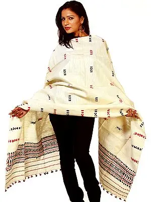 Ivory Hand Woven Shawl From Nagaland