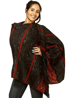 Charcoal-Gray Kullu Stole with Kinnauri Woven Border