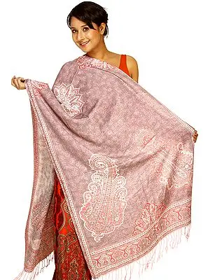 Polignac-Pink Jamawar Stole with Woven Paisleys