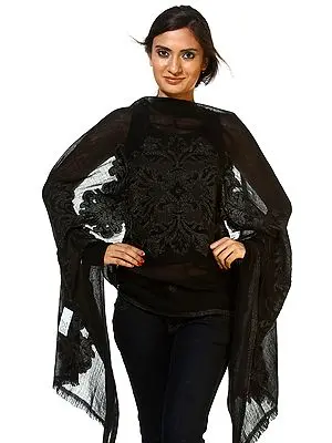 Black Stole with Glittering Thread Weave