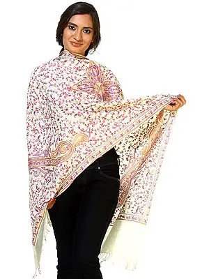 Ivory Stole with Giant Embroidered Paisleys