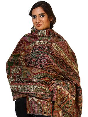 Multi-Color Kani Shawl with Woven Paisleys All-Over