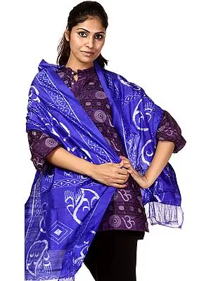 Dazzling Blue Stole from Orissa with Ikat Weave