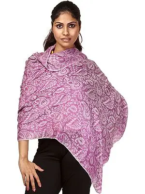 Radiant-Orchid Cashmere Stole with Woven Paisleys All-Over