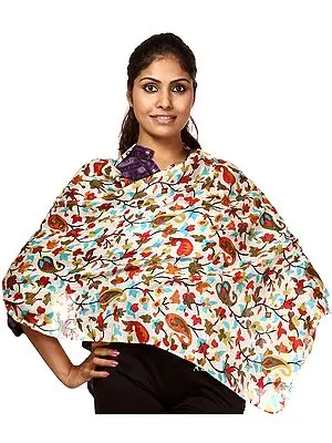 Ivory Stole with Kani Print in Multi-Color