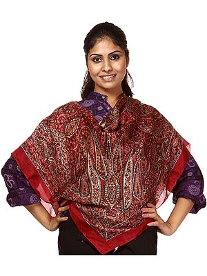 Tango Red Scarf with Large Printed Paisleys