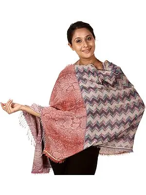 Pink and Lilac Reversible Jamawar Stole with Geometric Weave