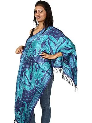 True-Navy Scarf with Large Printed Paisleys