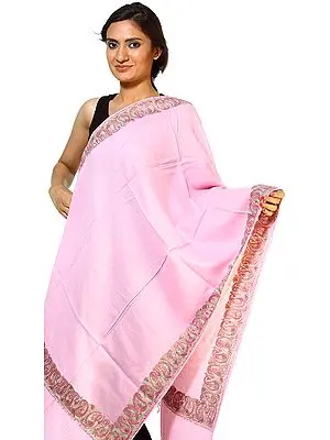 Powder Pink Plain Stole with Aari Embroidered Paisleys and Sequins