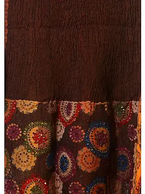 Carafe-Brown Stretch Stole with Threadwork and Sequins