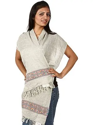 Smoke-Gray Scarve from Kullu with Kinnauri Woven Border