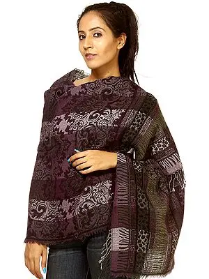 Gray and Purple Jamawar Stole with All-Over Weave