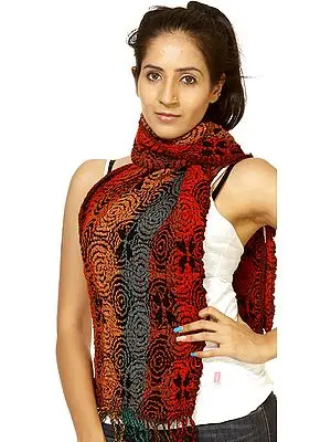 Multi-Colored Stretchable Scarf with Woven Ovals