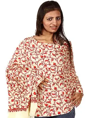 Ivory Kashmiri Stole with Aari Embroidered Paisleys by Hand