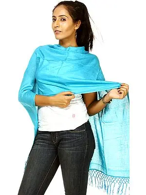 Plain Turquoise Scarf with Tassels