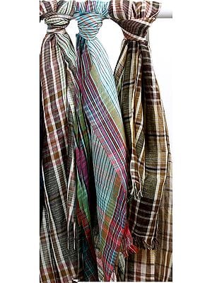 Lot of Three Plaid Stoles with Multi-Color Thread Weave