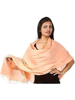 Salmon Stole with Aari Embroidered Paisleys and Sequins