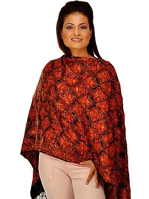 Black Stole with Densely Aari Embroidered Flowers and Sequins
