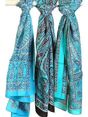 Lot of Three Paisley Printed Scarves