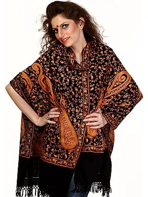 Black Stole with Ar-Embroidered Paisleys All-Over
