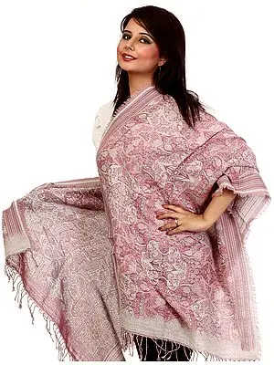 Malaga-Purple Jamawar Stole with All-Over Weave