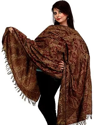 Cordovan Jamawar Shawl with Large Woven Paisleys