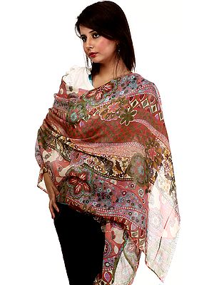 Multi-Color Designer Stole with Printed Flowers