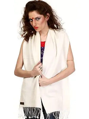 Plain Cream Silk Pashmina Scarf Hand-woven in Nepal