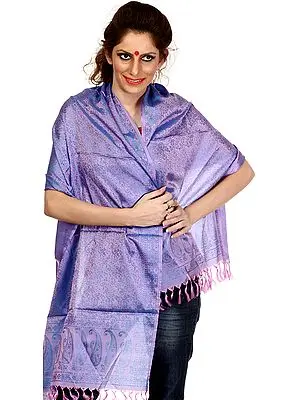 Regal-Orchid Banarasi Stole with Hand-Woven Paisleys