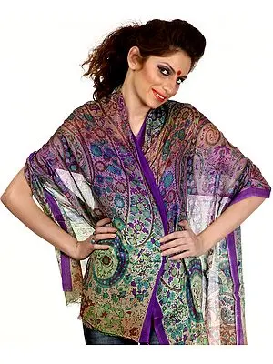 Multi-Color Stole with Large Printed Paisleys and Flowers