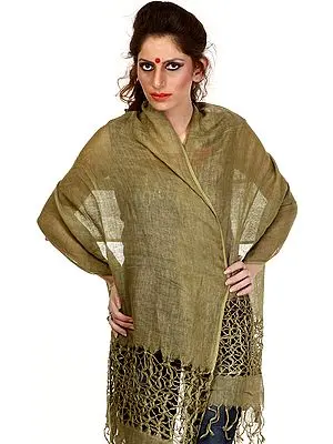 Sage-Green Crochet Stole with Tassels