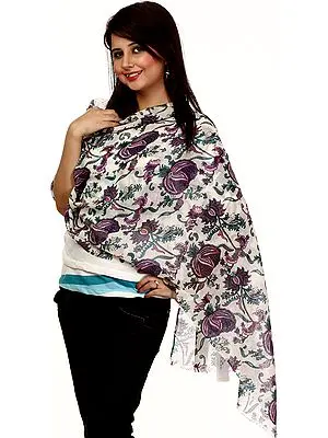Ivory Stole with Printed Flowers