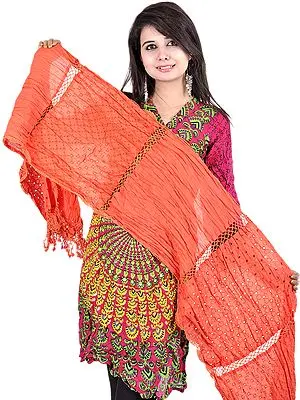 Coral-Rose Croshet Stole with Tassels