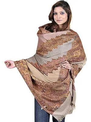 Tri-Color Jamawar Shawl with All-Over Woven Paisleys