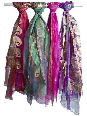 Lot of Four Chanderi Dupattas with Woven Paisleys