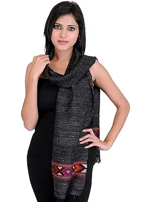 Black Kullu Scarf with Kinnauri Woven Border